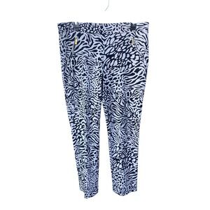 Women's Animal Print Black Pull-on Pants Size M Gold Zips Maximal Zebra Safari